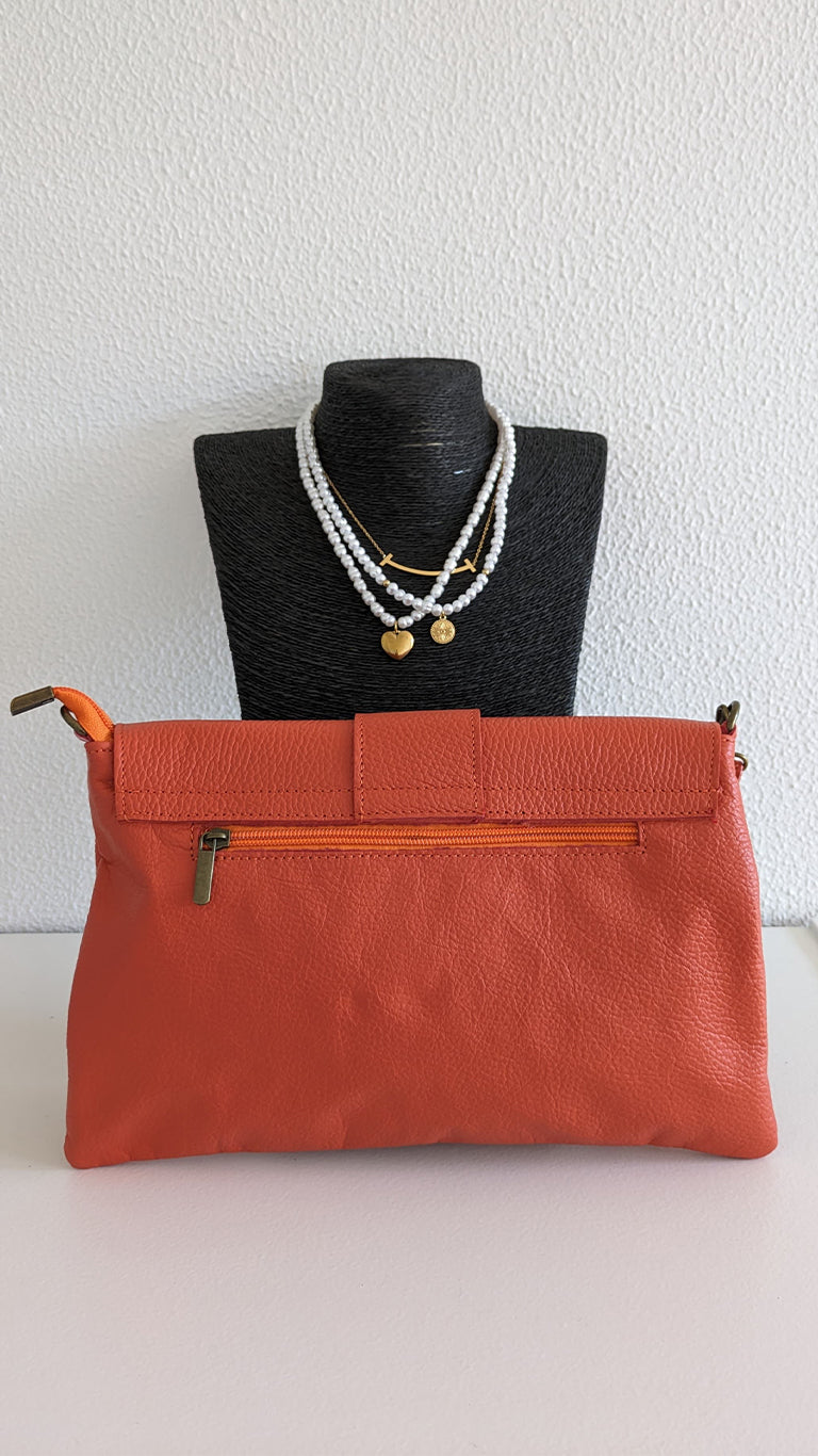 BOLSO GLAM EN PIEL/ NARANJA