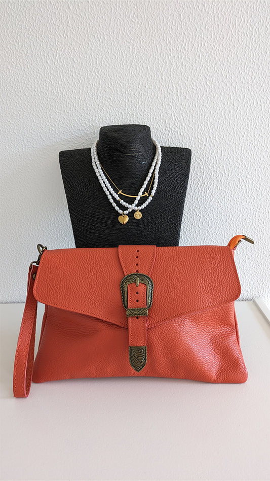BOLSO GLAM EN PIEL/ NARANJA