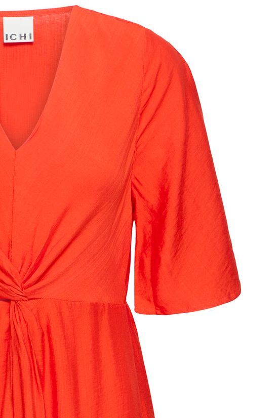 Vestido midi rojo vibrante con nudo frontal – ICHI ❤️✨