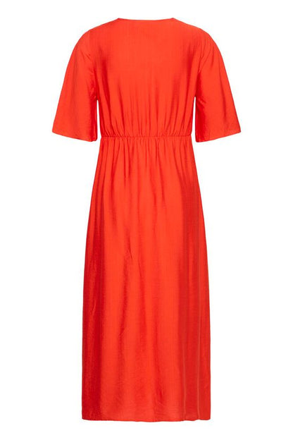 Vestido midi rojo vibrante con nudo frontal – ICHI ❤️✨