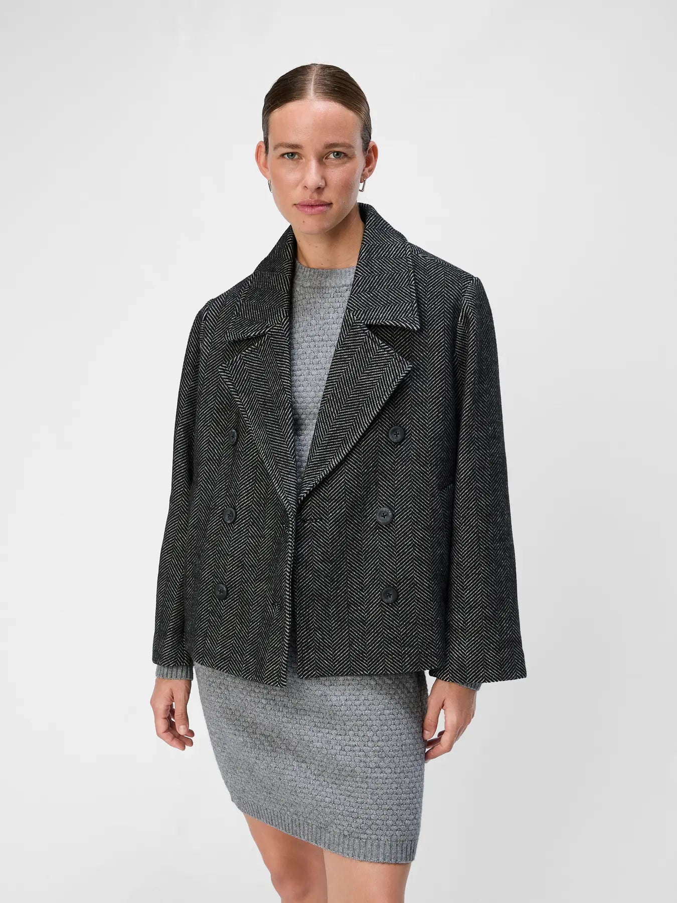 Abrigo corto de espiga gris humo · Object