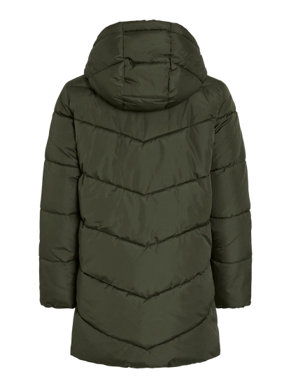 Chaqueta verde militar con capucha y cremalleras negras de V I L A