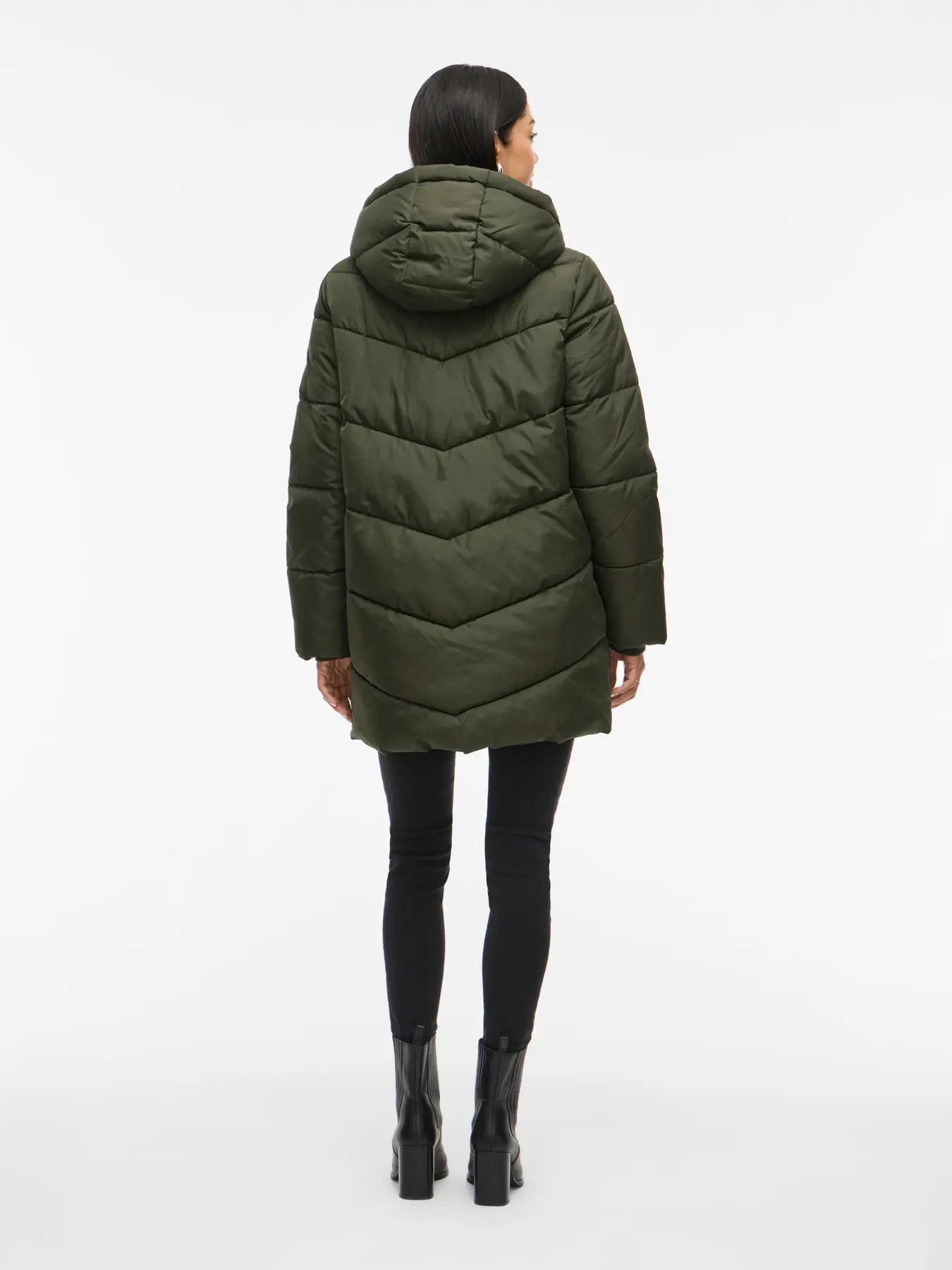 Chaqueta verde militar con capucha y cremalleras negras de V I L A