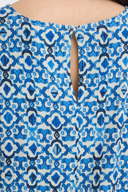 Conjunto falda midi + blusa estampado mosaico azul – ICHI 💙✨