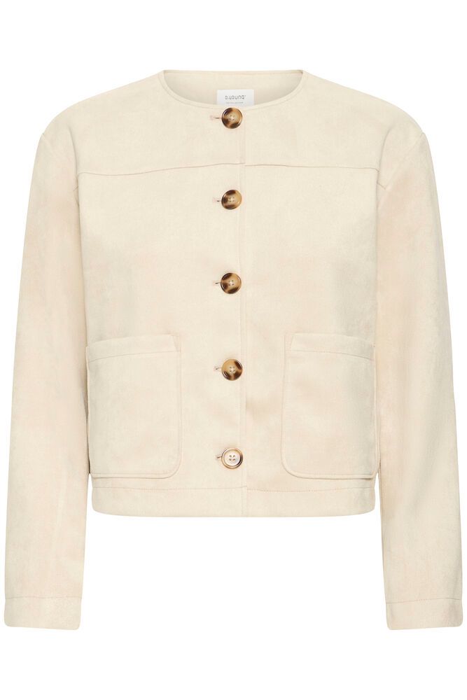 Chaqueta corta de antelina beige con botones nacarados – b.young