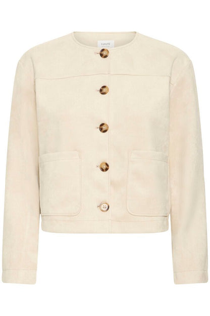 Chaqueta corta de antelina beige con botones nacarados – b.young