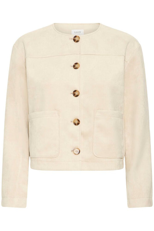 Chaqueta corta de antelina beige con botones nacarados – b.young