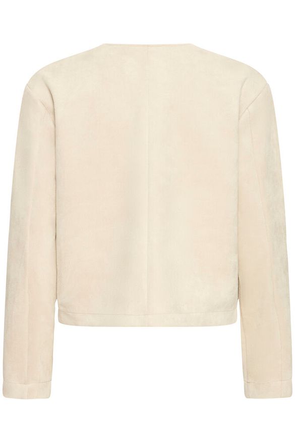 Chaqueta corta de antelina beige con botones nacarados – b.young