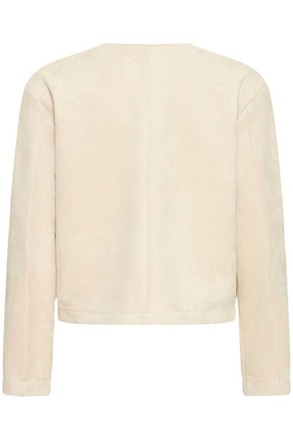Chaqueta corta de antelina beige con botones nacarados – b.young