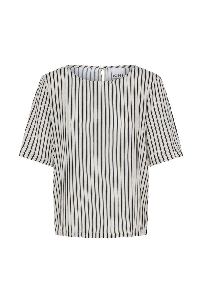 Conjunto de rayas verticales beige y azul marino ICHI – blusa + pantalón fluido