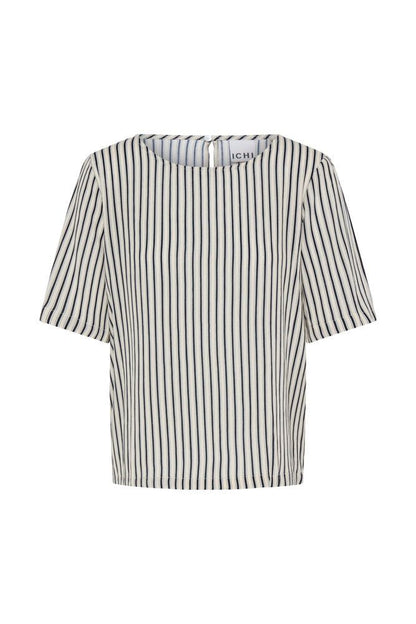 Conjunto de rayas verticales beige y azul marino ICHI – blusa + pantalón fluido