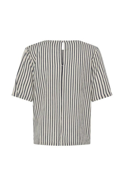 Conjunto de rayas verticales beige y azul marino ICHI – blusa + pantalón fluido