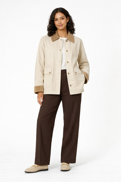 Chaqueta mujer beige entretiempocon cuello de micropana – b.young
