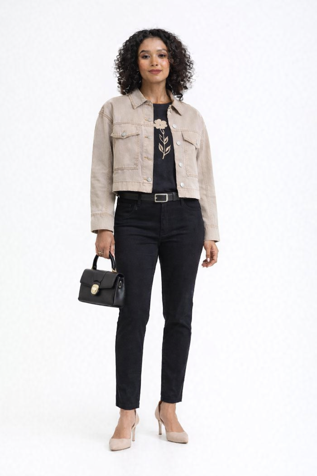 CHAQUETA DENIM BEIGE ARENA / TAUPE – CORTA