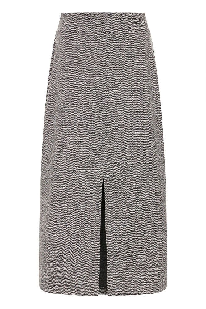 Falda larga espiga gris y negro con abertura frontal – ICHI