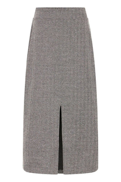 Falda larga espiga gris y negro con abertura frontal – ICHI