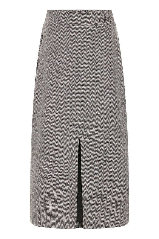 Falda larga espiga gris y negro con abertura frontal – ICHI