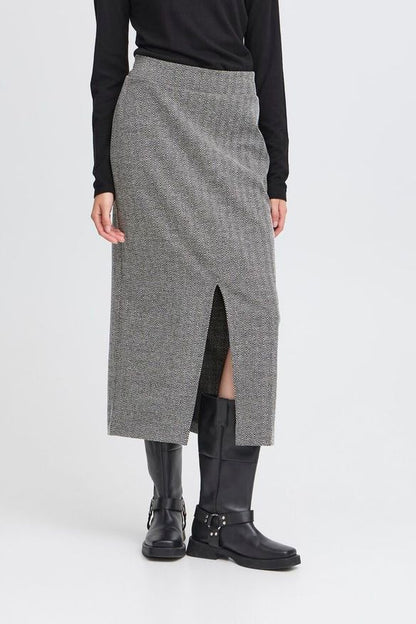 Falda larga espiga gris y negro con abertura frontal – ICHI