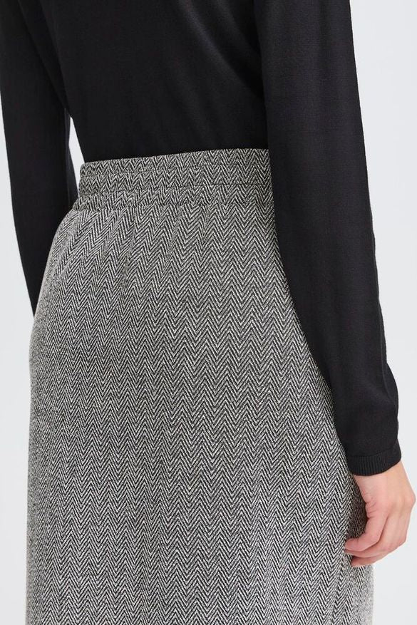 Falda larga espiga gris y negro con abertura frontal – ICHI