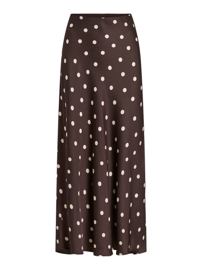 Falda satinada con lunares marrón chocolate · VILA