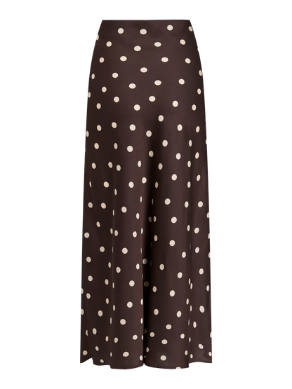 Falda satinada con lunares marrón chocolate · VILA