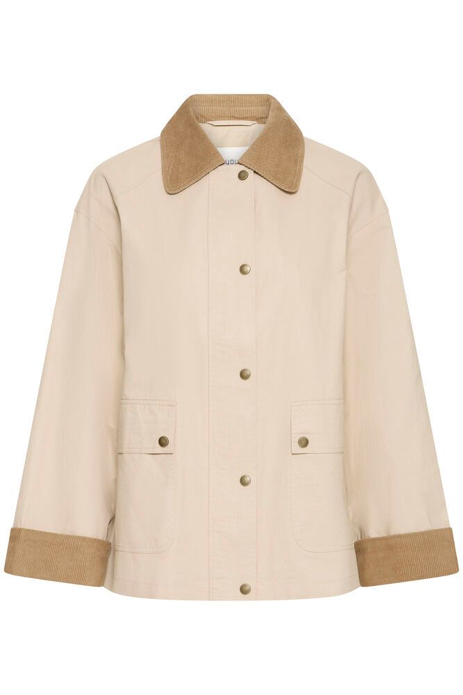 Chaqueta mujer beige entretiempocon cuello de micropana – b.young