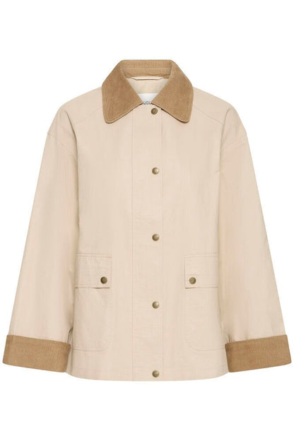 Chaqueta mujer beige entretiempocon cuello de micropana – b.young